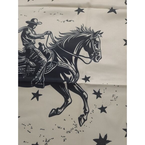 Western Cowboy & Horse Silky Scarf Bandana 26"x26" Star Pattern Navy Border - Picture 8 of 10